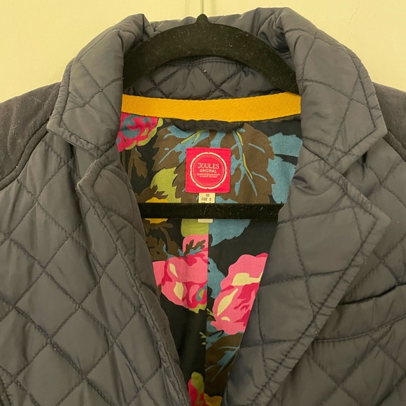 Joules Quilted Navy Jacket with Brown Elbow Patches Size 6 - Picture 4 of 10